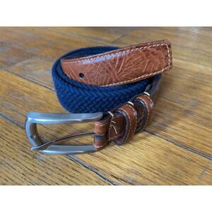 Woven Navy and Brown Leather Men's Belt